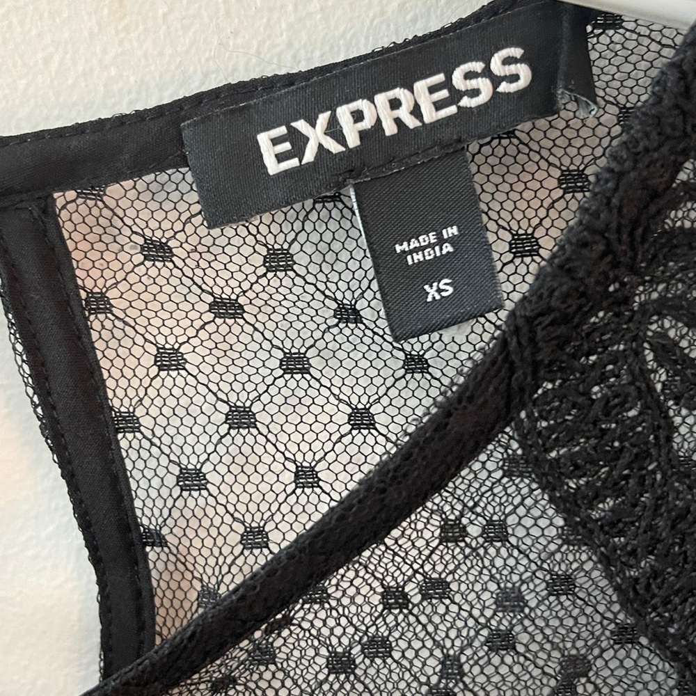 Express Lace Sheer Embroidered Blouse XS Black Long Sleeve Dressy Top - Picture 5 of 5